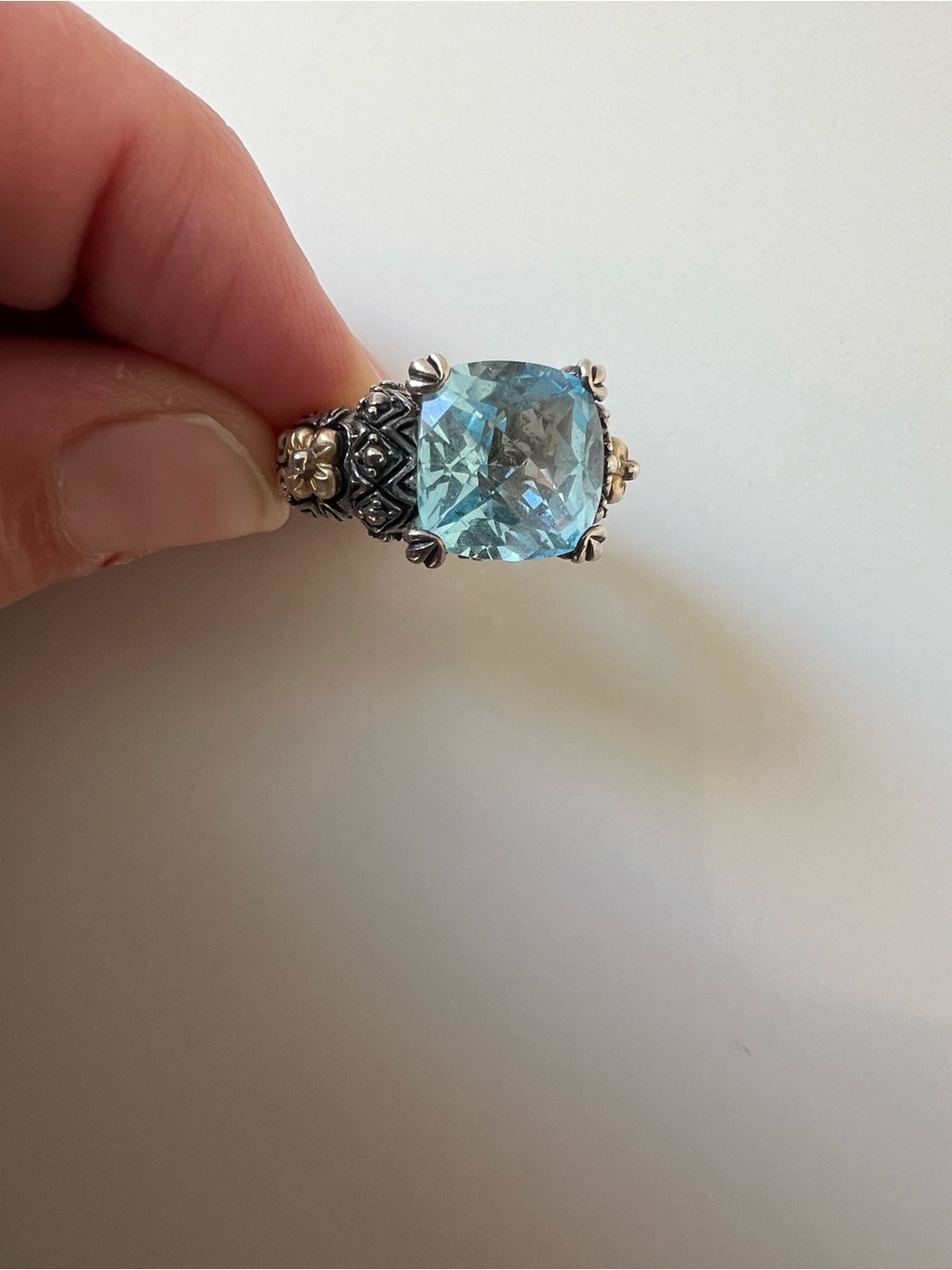 Barbara Bixby Sterling Silver Blue Topaz Ring with 18K Gold Accent